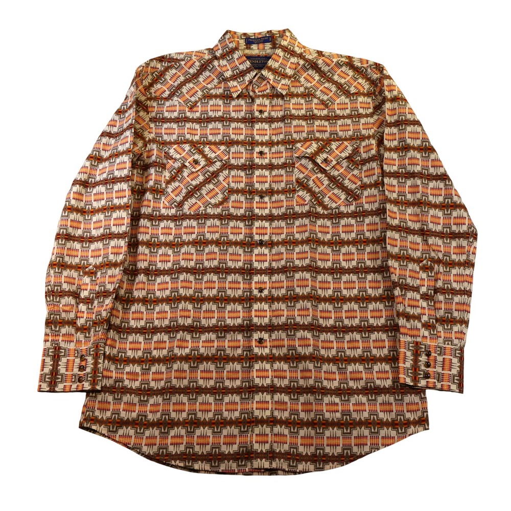 Pendleton Mens M Frontier Shirt Multi Color Geometric Southwestern Snap Button